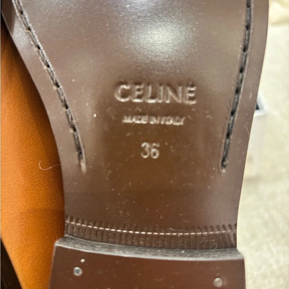 CELINE - Leather Loafers with Gold Chain. AVAIL